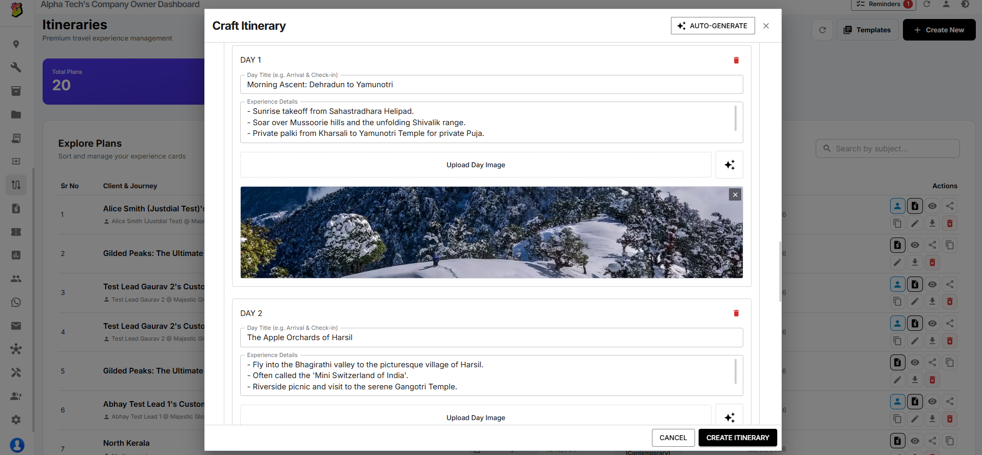 Day-Wise Package & Itinerary Builder
